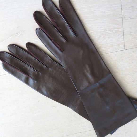 Vintage Mid-Arm Brown Gloves Ladies Small 100% Nylon Made in Japan NEW - Picture 2 of 9
